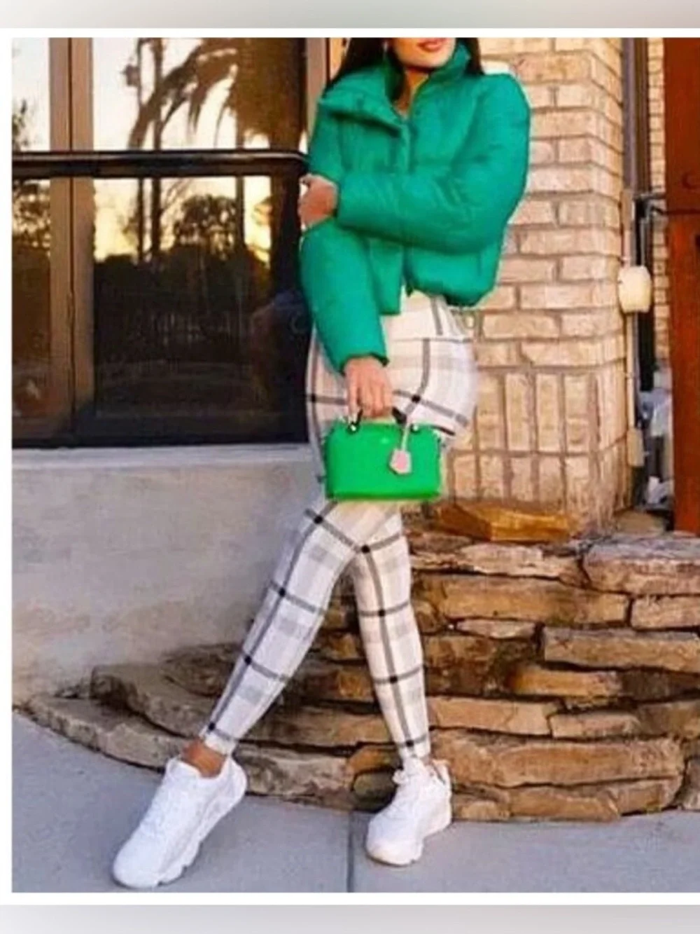 Alo High-Waist Airlift Magnified Plaid Legging Ivory Black Tartan Hi-Rise Tight